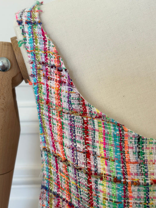 Robe 60’s en tweed multicolore tissé et fabriquée en France