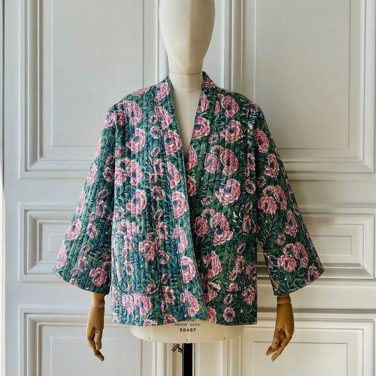 Veste kimono ceinturée en indienne réversible