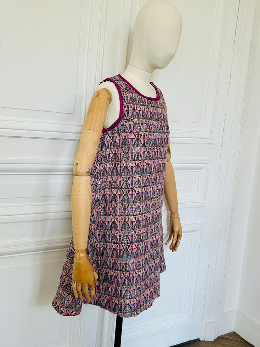 Robe en tweed multicolore sans manches fabriquée en France