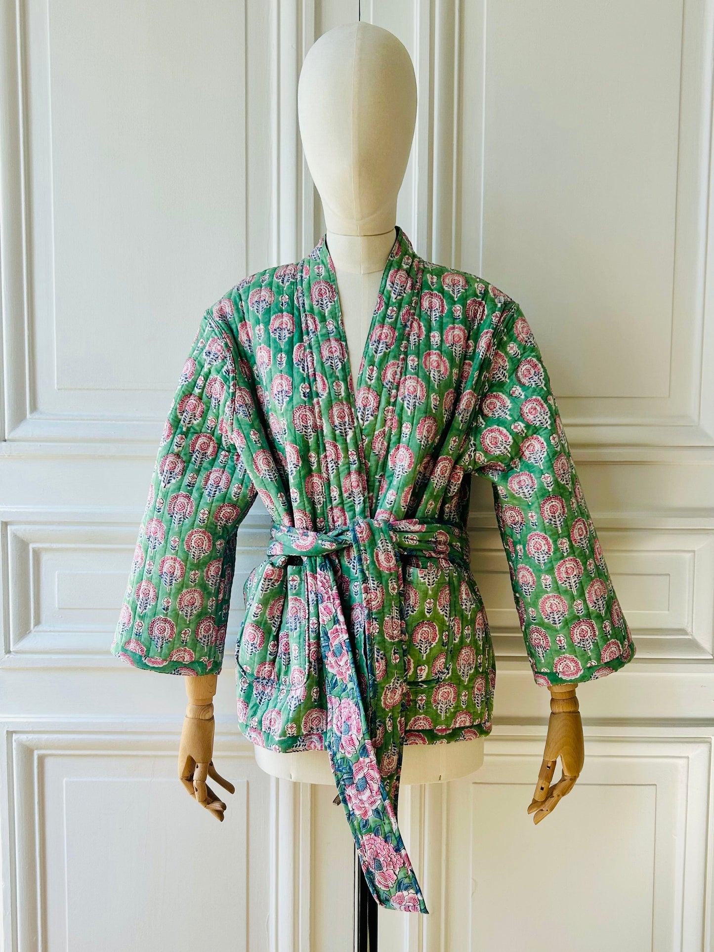 Veste kimono ceinturée en indienne réversible