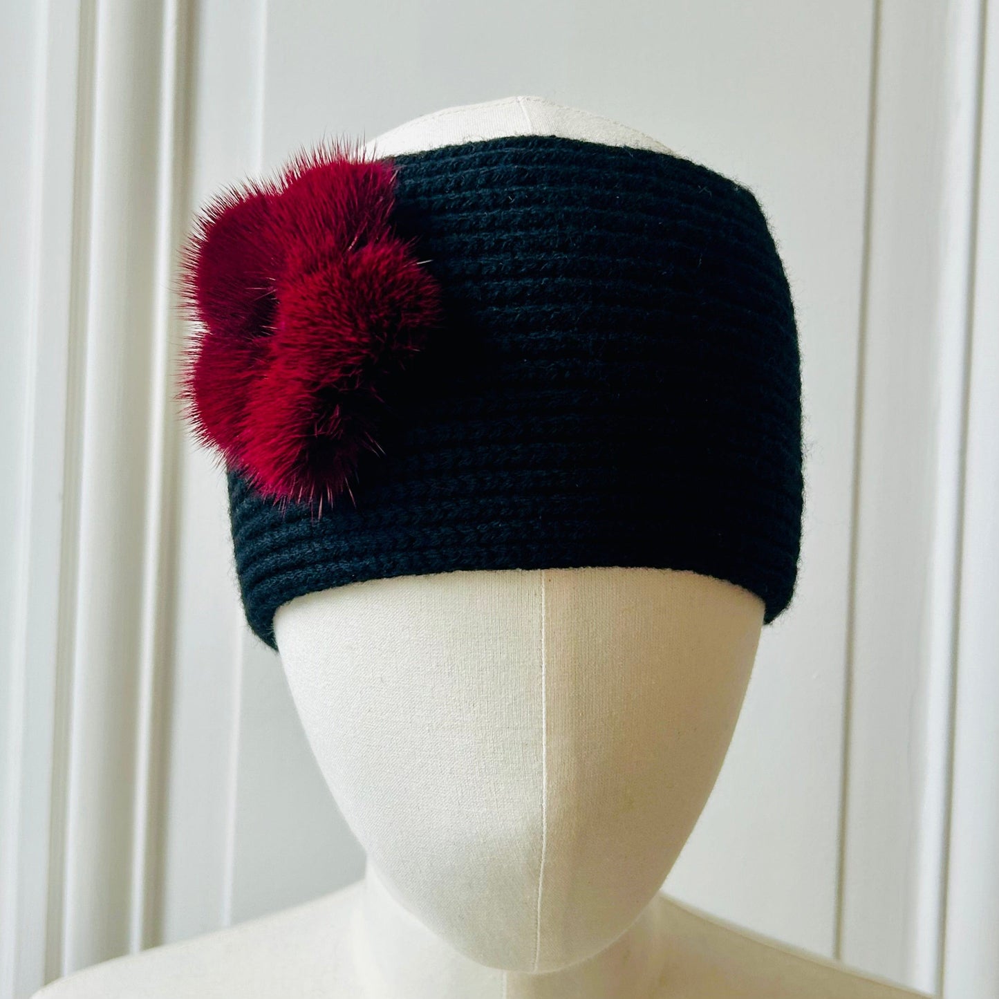 Bandeau à cotes fleur tricoté en France 100% merinos