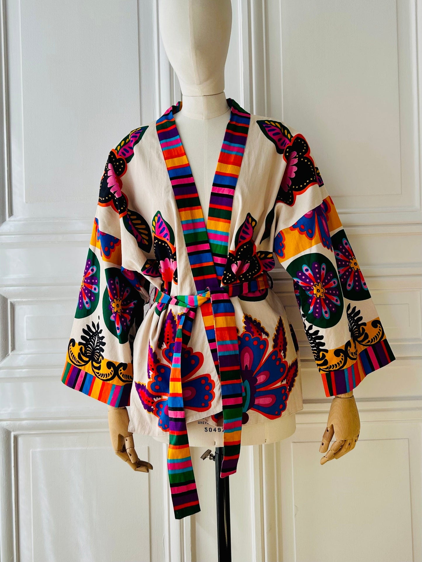 Veste kimono ceinturée en coton