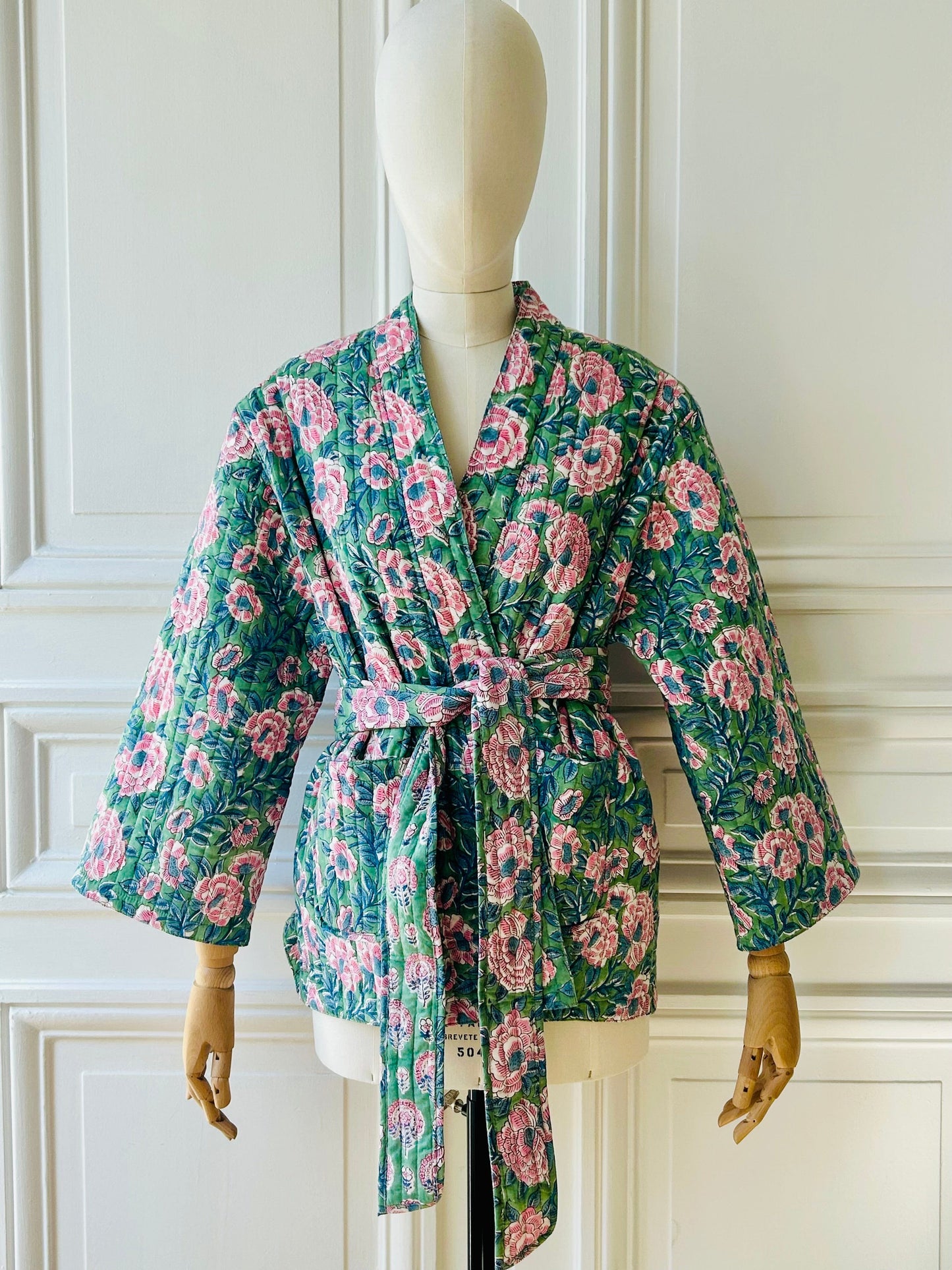 Veste kimono ceinturée en indienne réversible