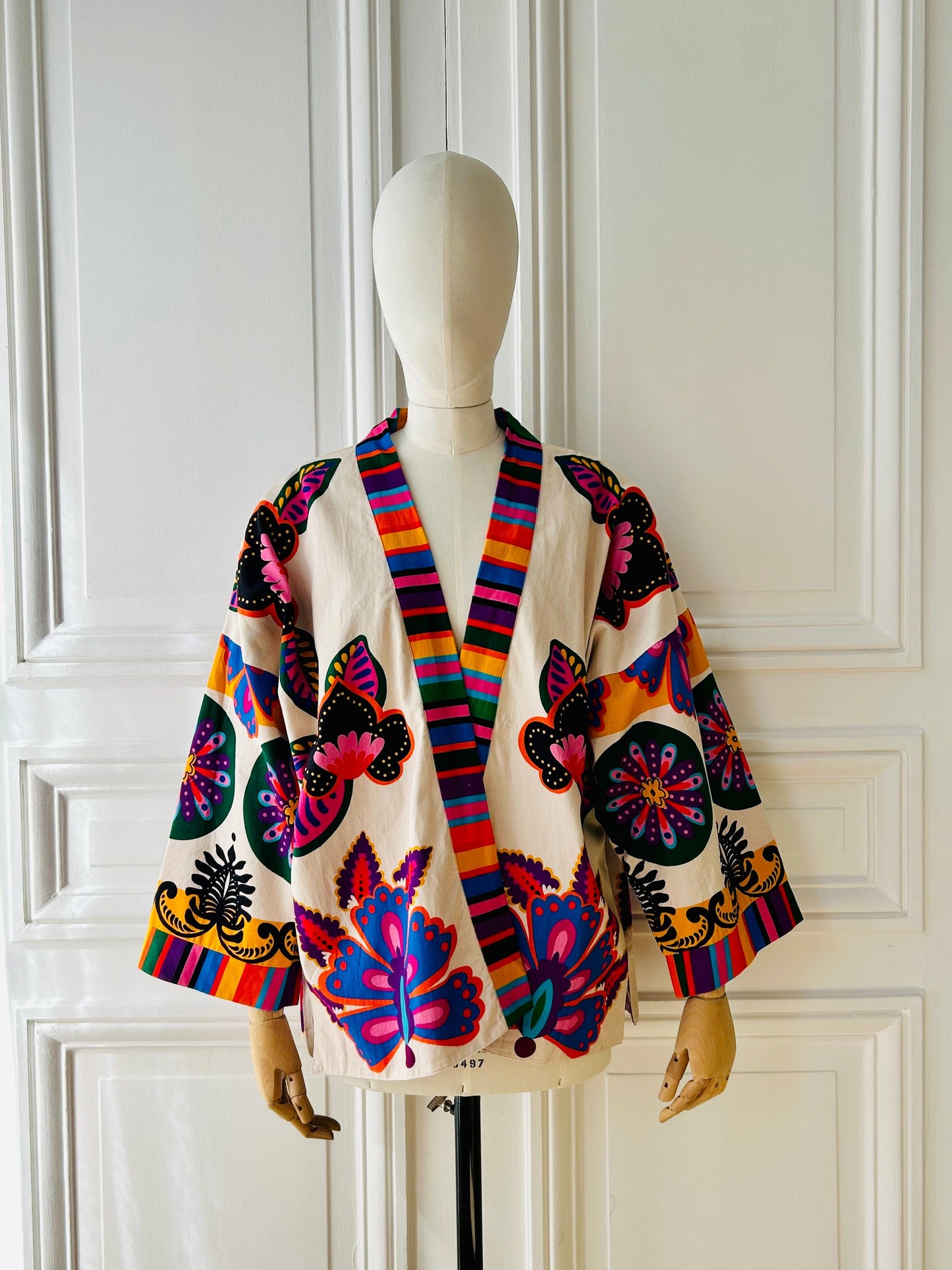 Veste kimono ceinturée en coton