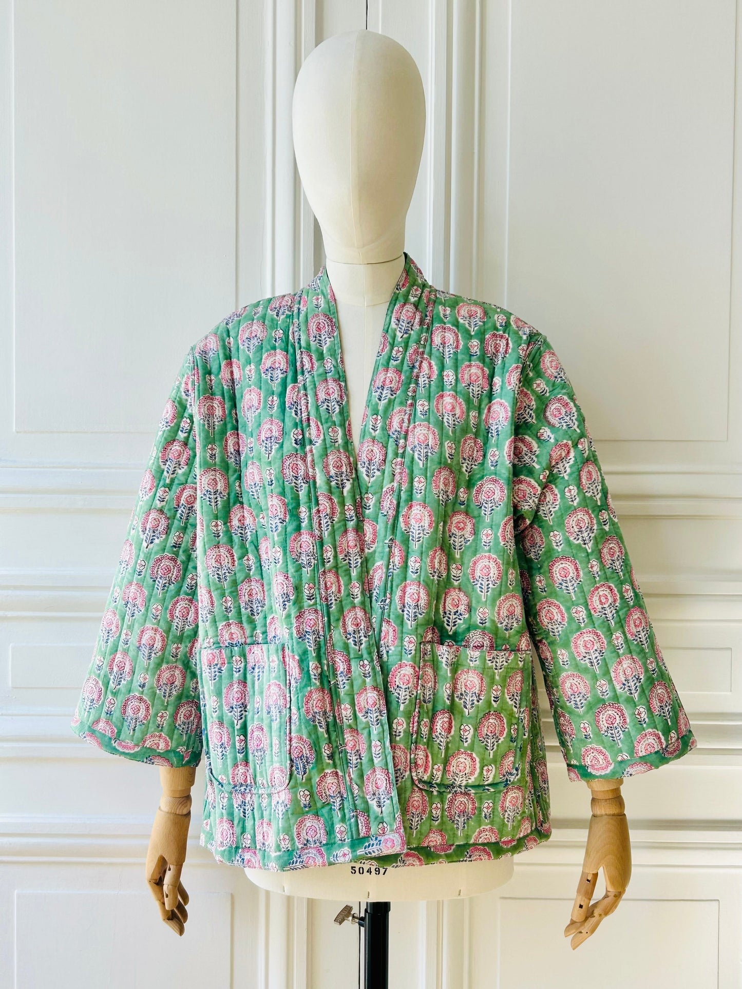 Veste kimono ceinturée en indienne réversible
