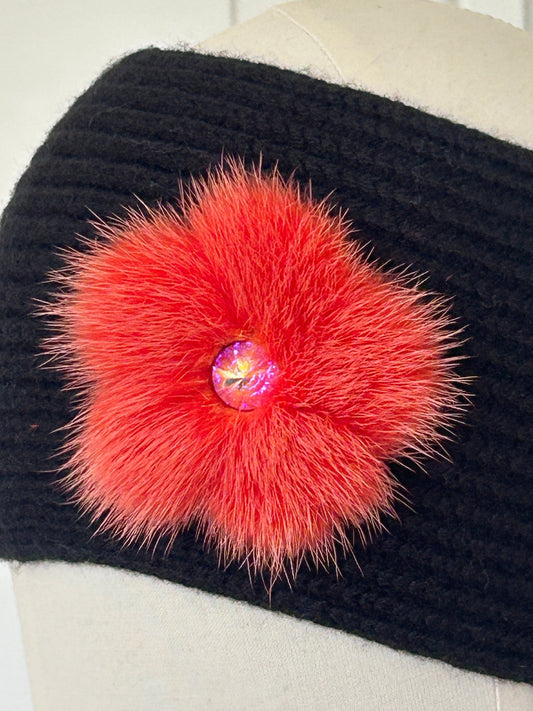 Bandeau à cotes pensée noir tricoté en France 100% merinos