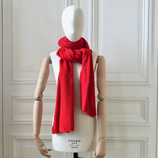 Echarpe rouge tricotée en France 200x60 cm 100% cachemire maille mousseuse