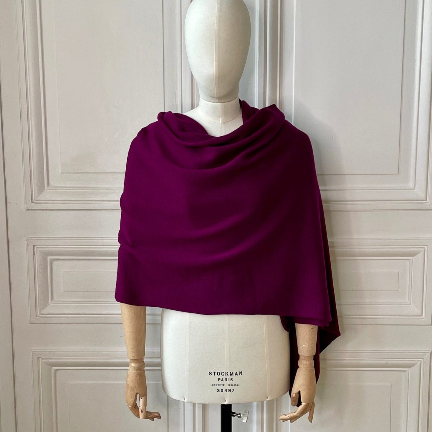 Etole prune tricotée en France 200x60 cm 100% cachemire maille serrée