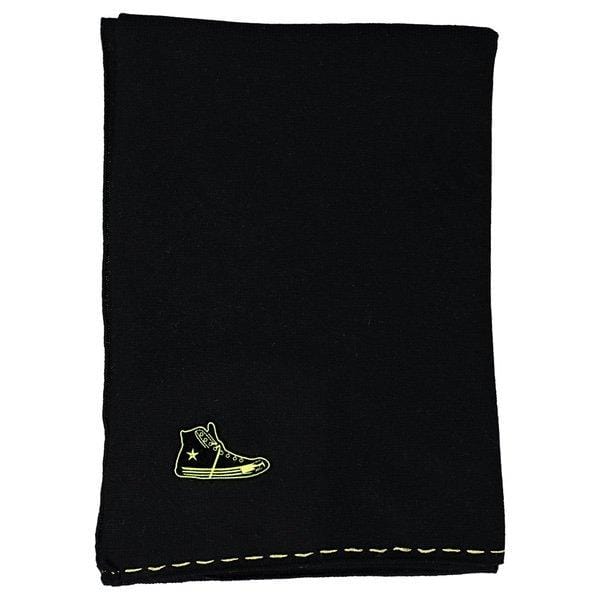 Etole noire et jaune pastis tricotée en France 200x60 cm 100% cachemire maille serrée avec patch basket