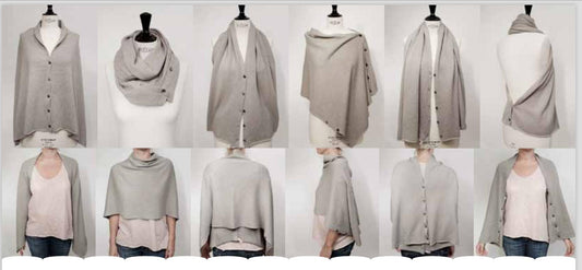 Echarpe vert armée multipositions à boutons tricotée en France 100% cachemire maille serrée