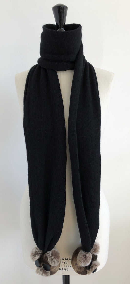 Echarpe Evesome à pompons nounours à lunettes de soleil en fourrure en maille 100% cachemire - Evesome scarf with fur pompoms teddy bear with sunglasses in 100% cashmere knit