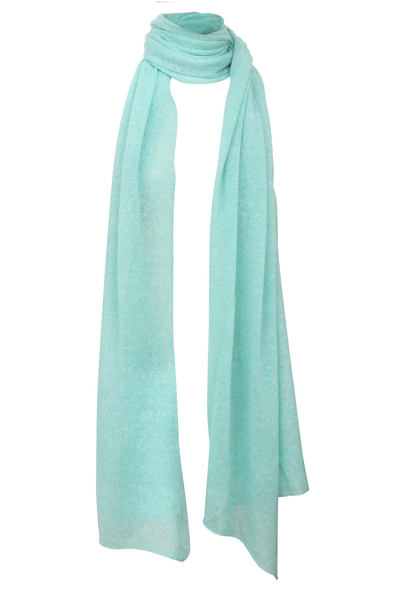 Etole turquoise tricotée en France 200x60 cm 58% cachemire 42% lin