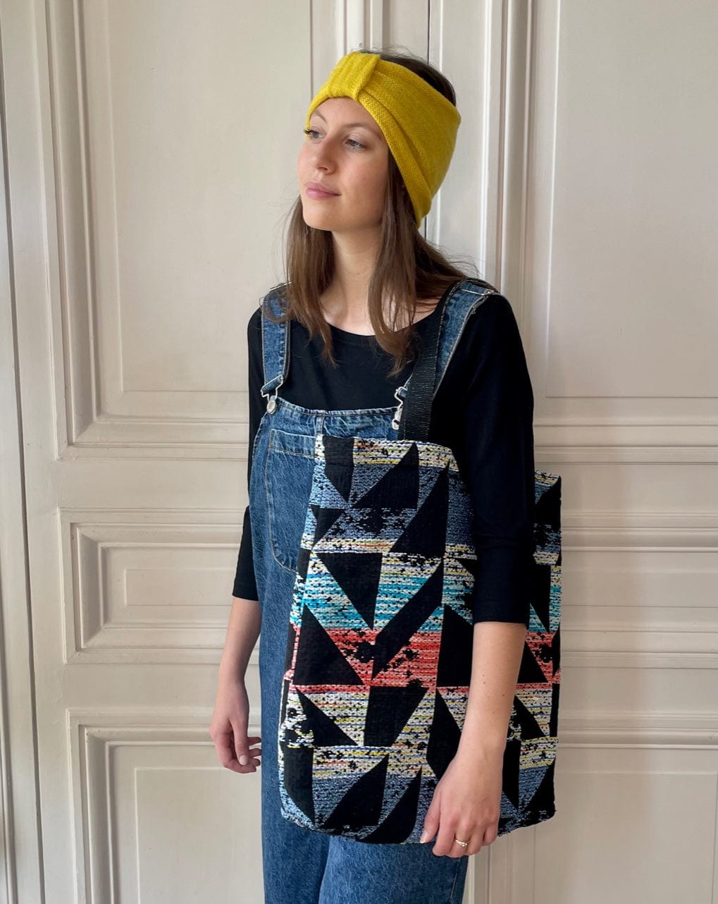 Bandeau jaune moutarde tricoté en France 100% cachemire maille mousseuse