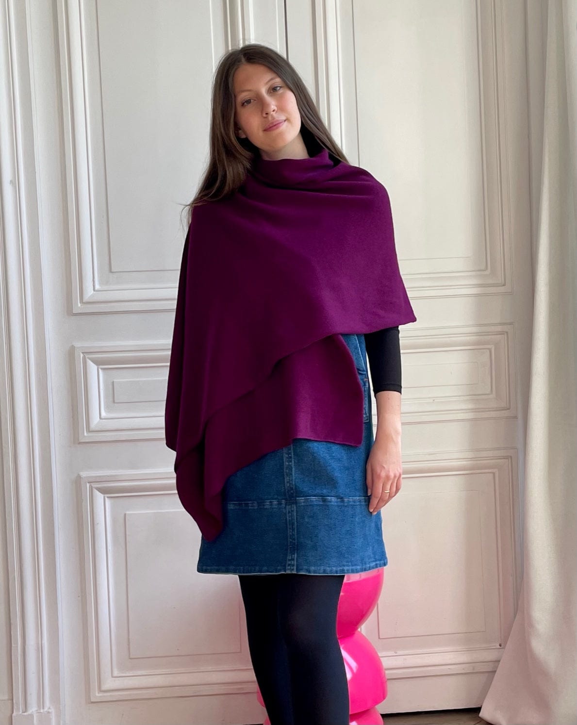 Etole prune tricotée en France 200x60 cm 100% cachemire maille serrée