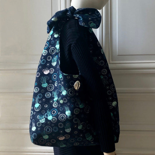 Sac Angèle en tweed méduses bleu marine, turquoise et argenté tissé et fabriqué en France