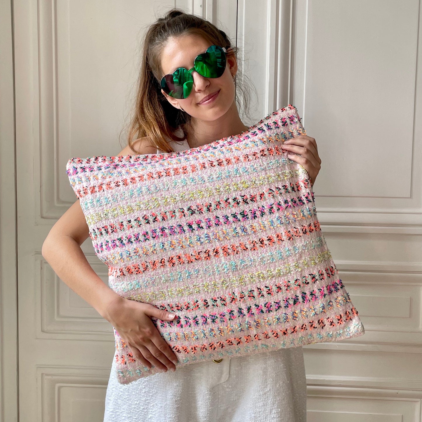 Coussin 50x50 cm en tweed tissé et fabriqué en France