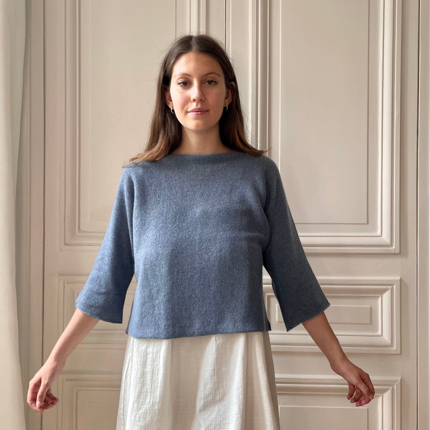 Pull court manches courtes 58% cachemire 42% lin