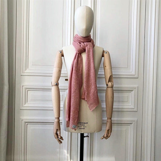 Etole vieux rose tricotées en France 200x60 cm 58% cachemire 42% lin