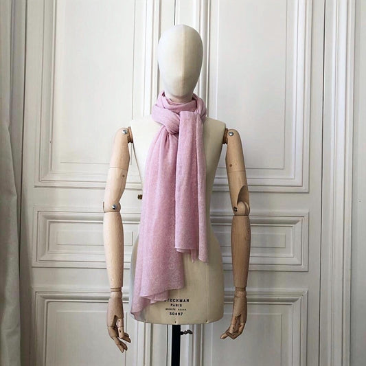 Etole rose layette tricotée en France 200x60 cm 58% cachemire 42% lin