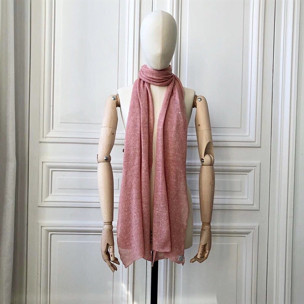 Etole vieux rose tricotées en France 200x60 cm 58% cachemire 42% lin