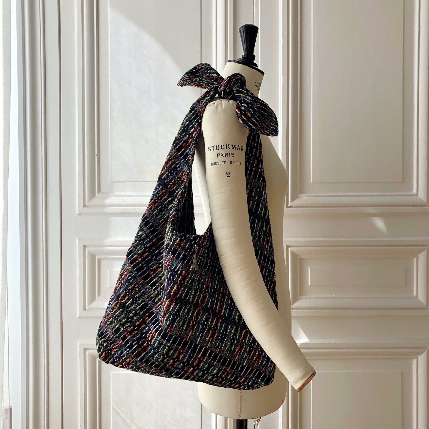 Sac Angèle en tweed noir tissé et fabriqué en France