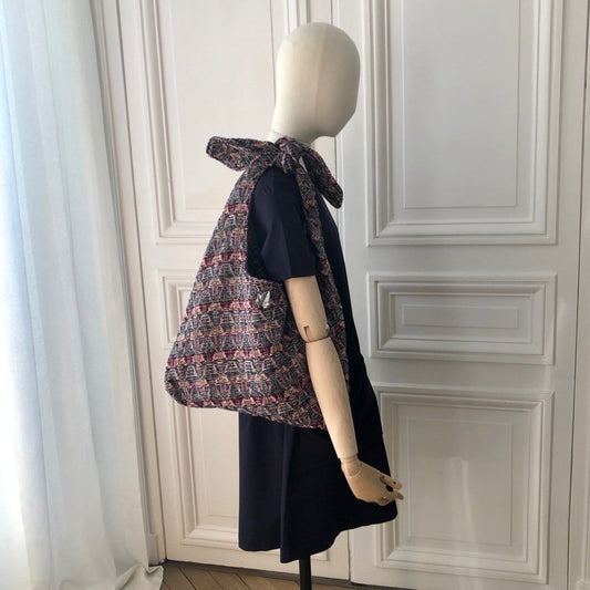 Sac Angèle en tweed bleu marine, lilas et rose tissé et fabriqué en France