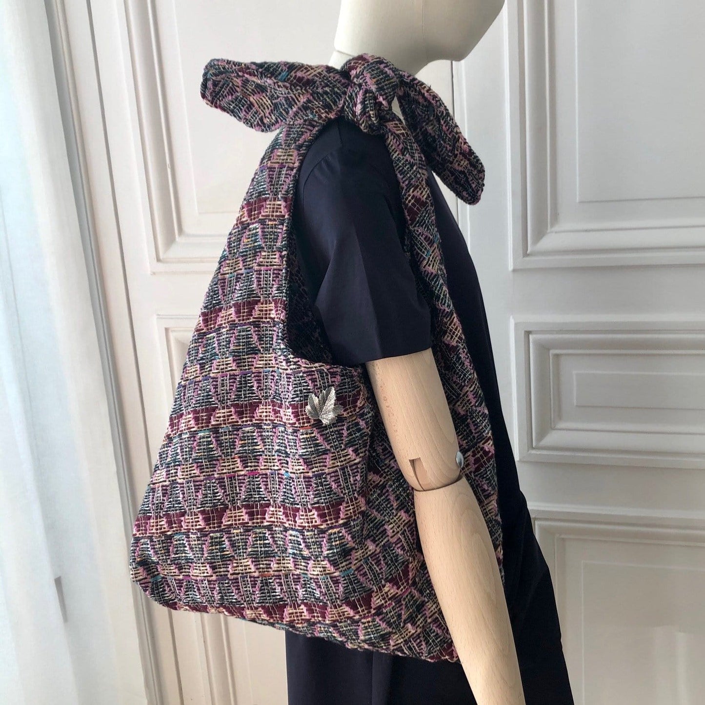 Sac Angèle en tweed bleu marine, lilas et rose tissé et fabriqué en France