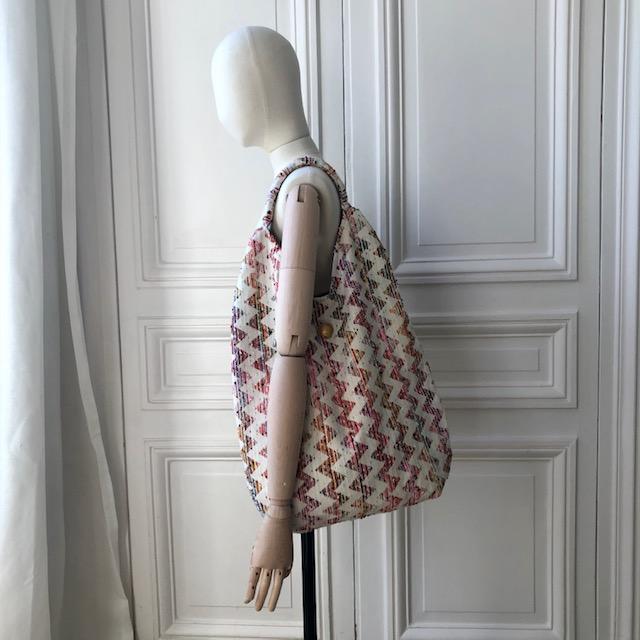 Sac Yvette en tweed rose et jaune moutarde tissé et fabriqué en France