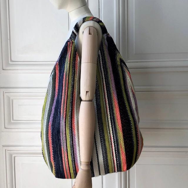 Sac Yvette en tweed noir, lilas, vert amande, blanc et orange tissé et fabriqué en France