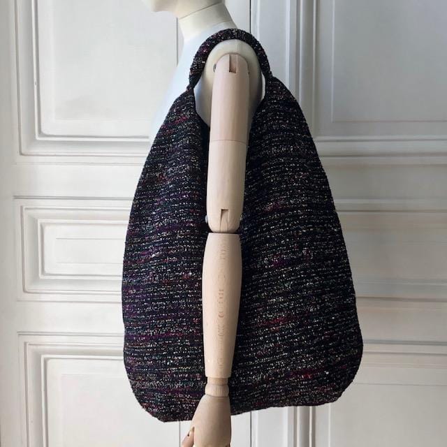 Sac Yvette en tweed noir, rouge, rose, vert et blanc tissé et fabriqué en France