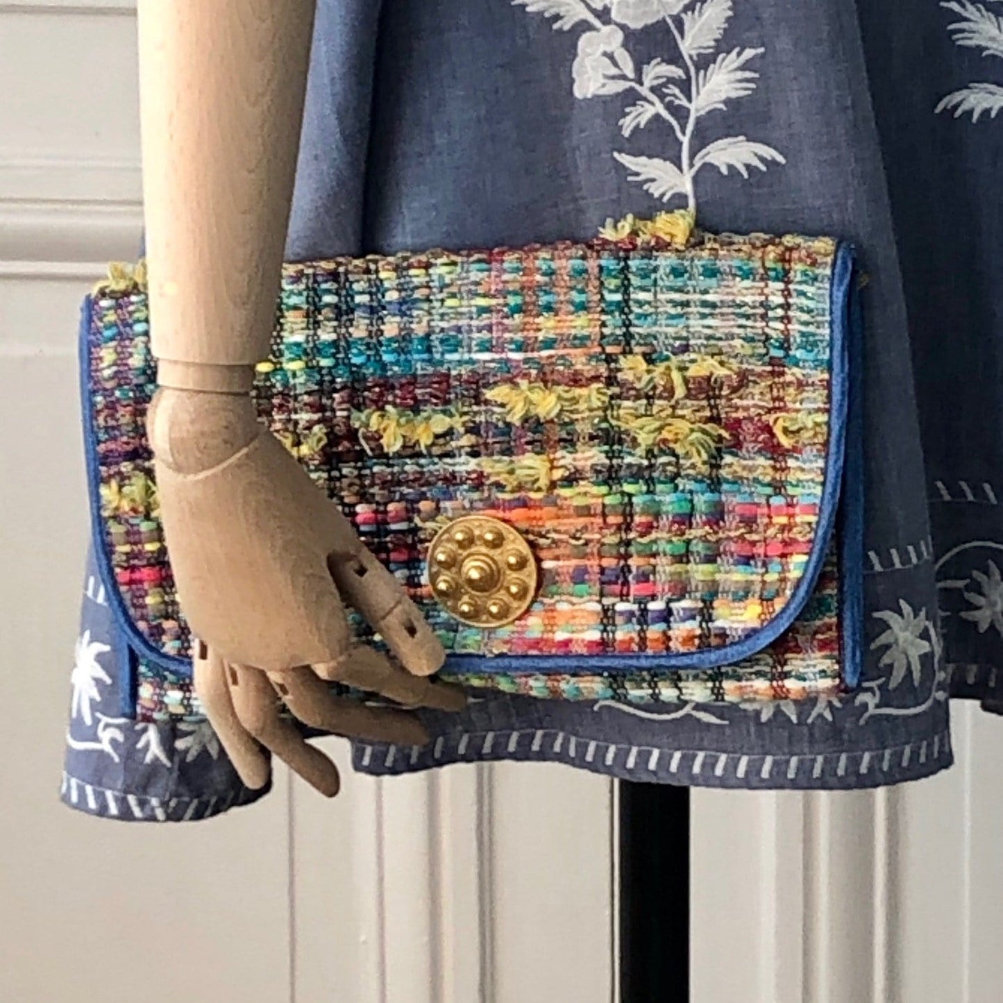 Pochette Alexandre en tweed multicolore tissé et fabriquée en France