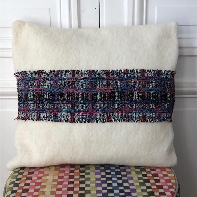 Coussin 100% laine avec bandeau en tweed fabriqué en France