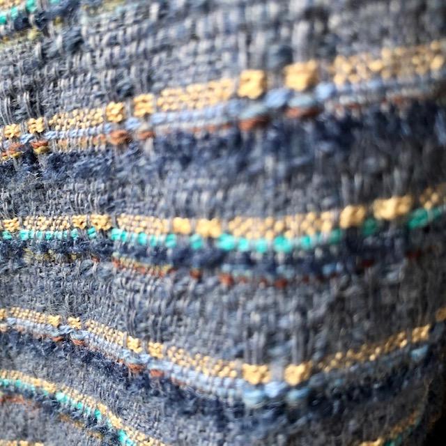 Kimono en tweed bleu, turquoise et beige tissé et fabriqué en France