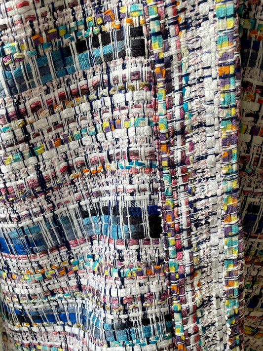 Kimono en tweed bleu ciel et blanc tissé et fabriqué en France