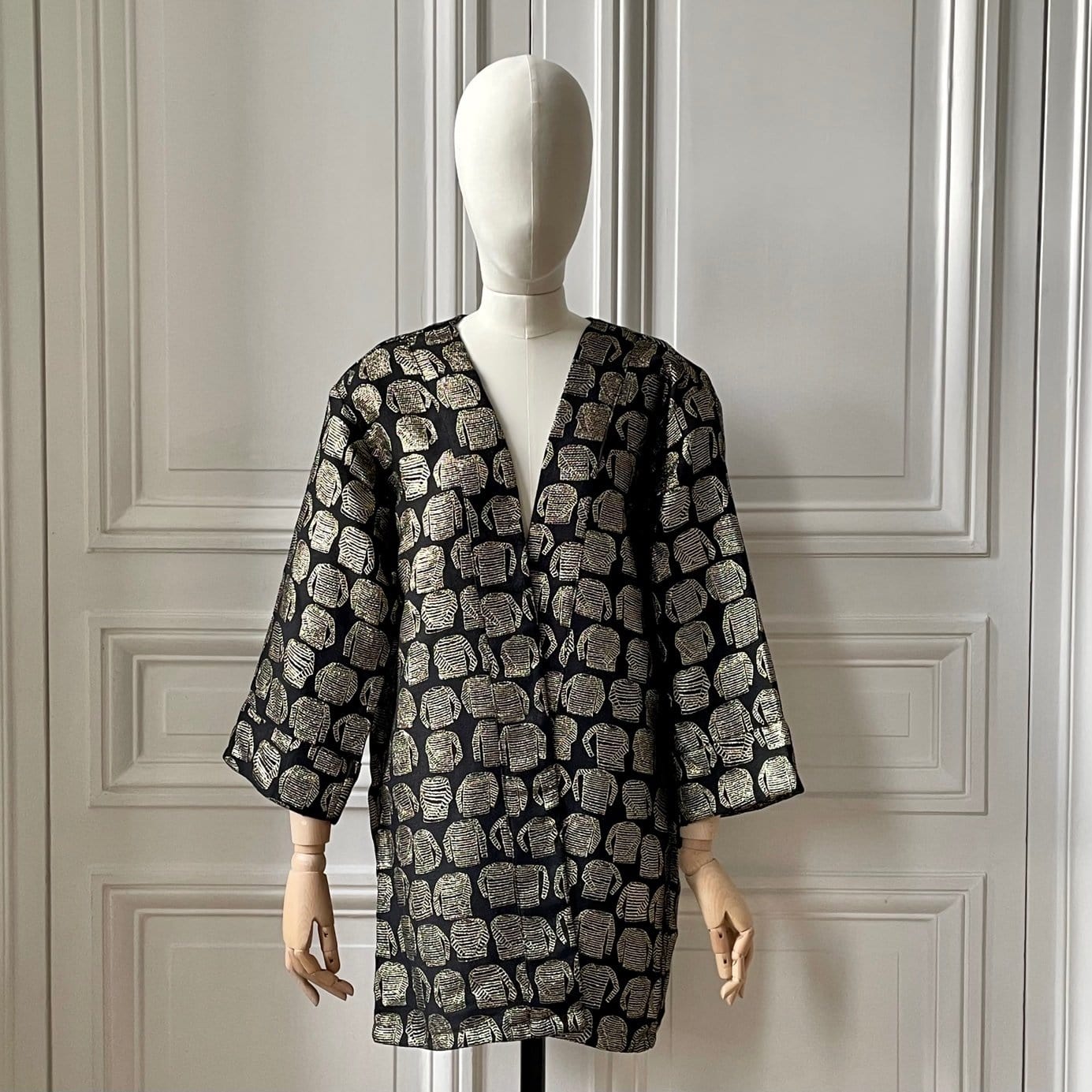 Kimono en tweed imprimé marinières en lurex tissé et fabriqué en France