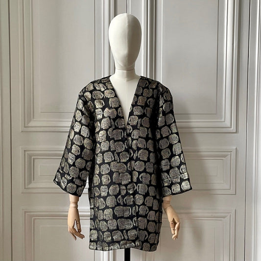 Kimono en tweed imprimé marinières en lurex tissé et fabriqué en France