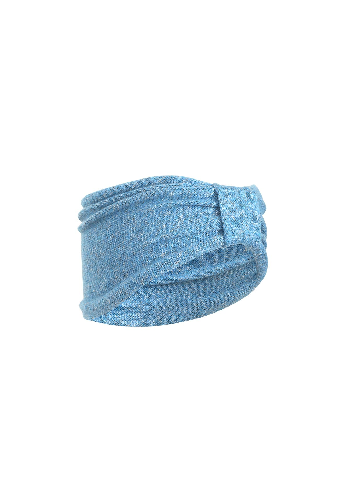 Bandeau bleu jean avec broderie Amazing tricoté en France 58% cachemire 42% lin