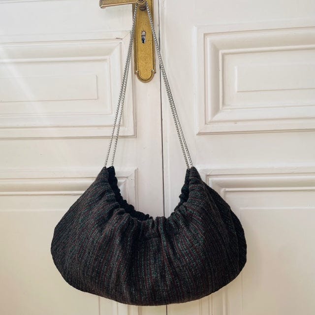 Housse de sac Mini Bénédicte en tweed vert foncé tissé et fabriqué en France