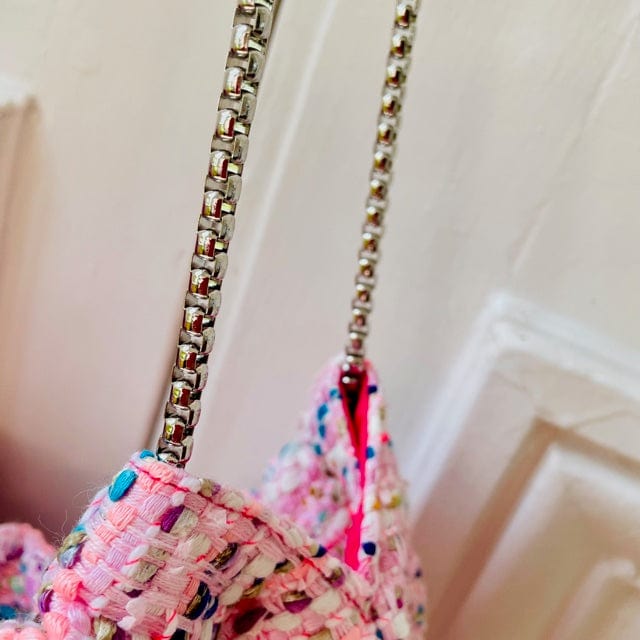 Housse de sac Mini Bénédicte en tweed rose tendre tissé et fabriqué en France