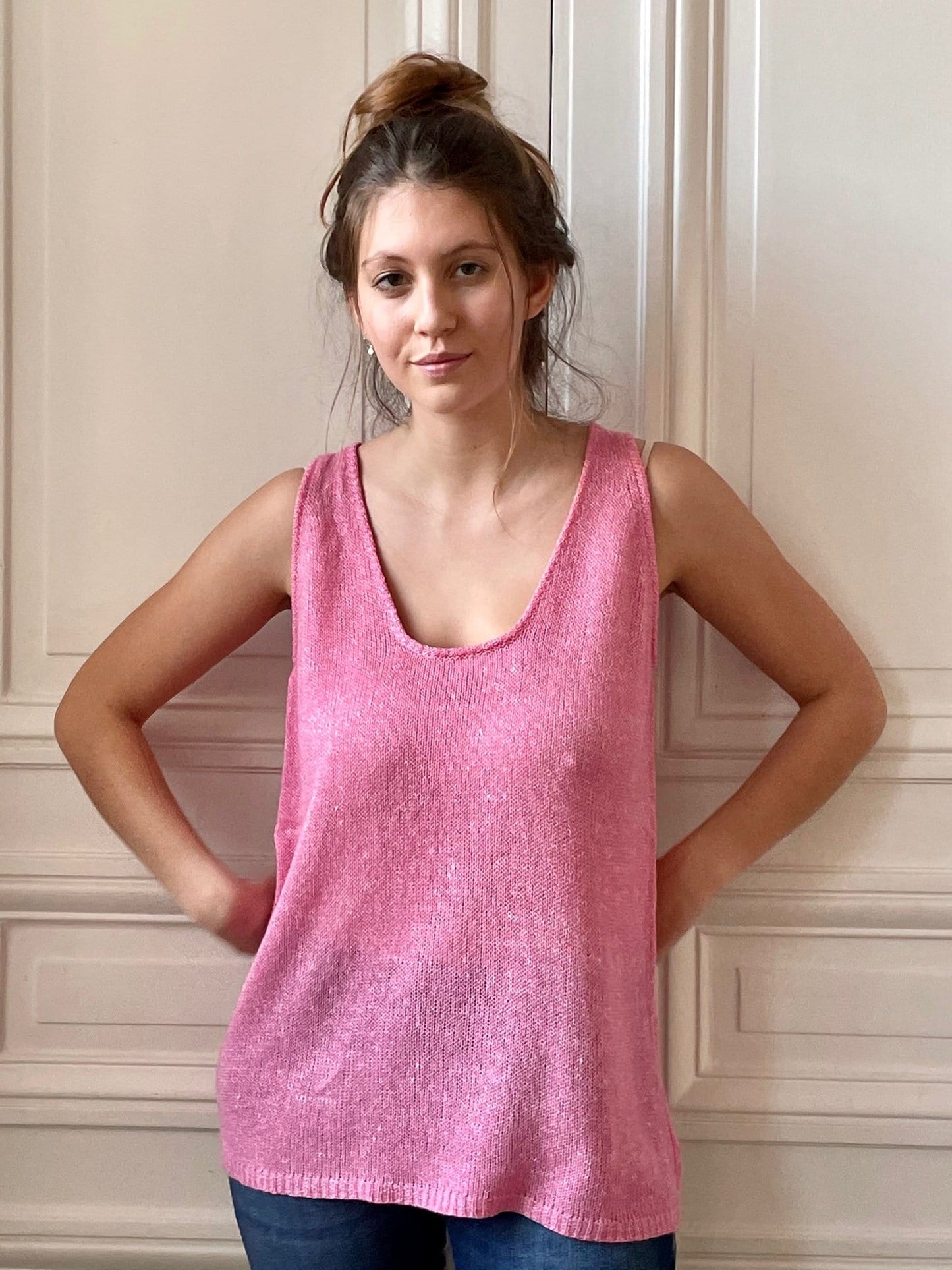 Pull débardeur 58% cachemire 42% lin