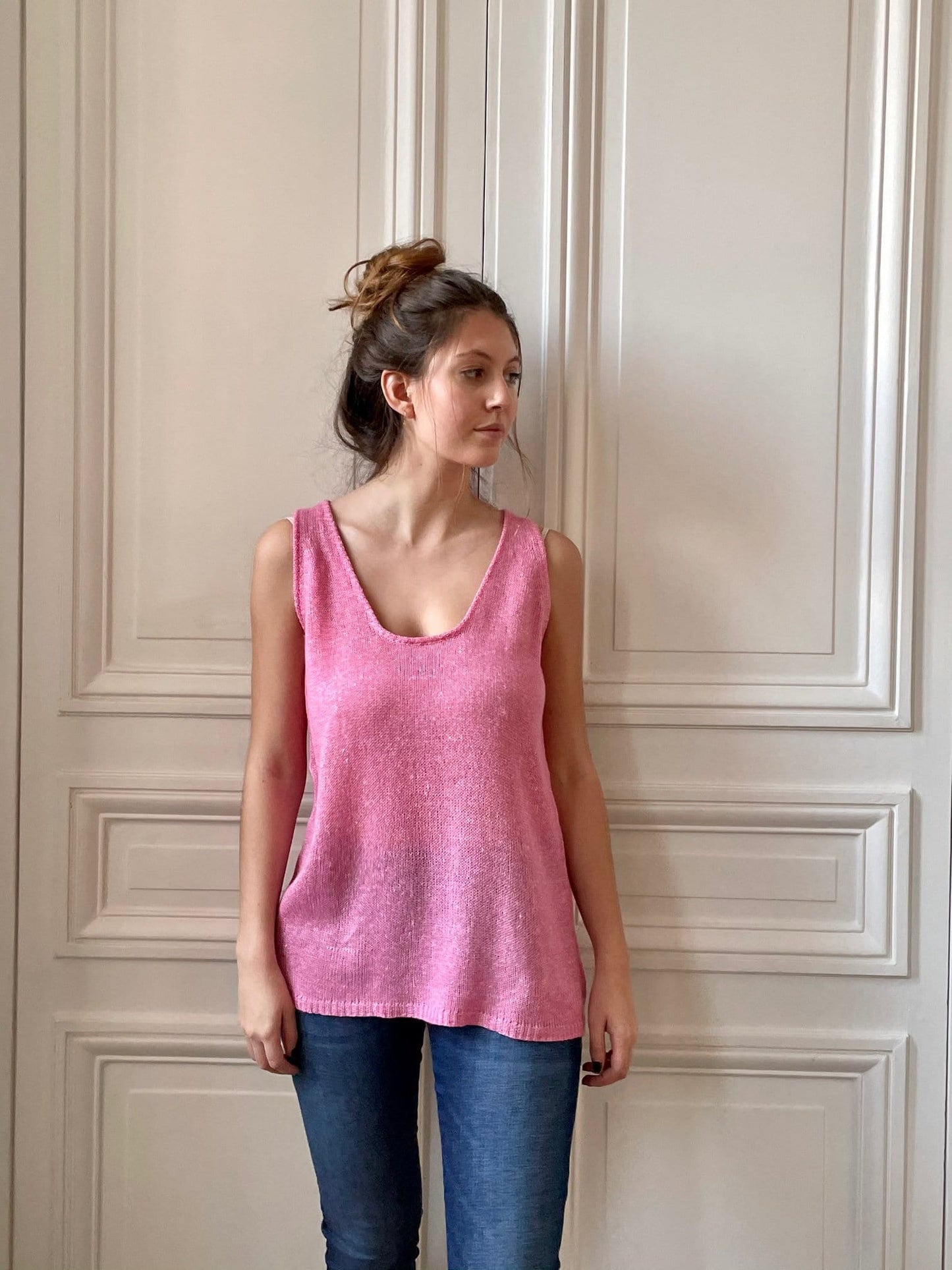 Pull débardeur 58% cachemire 42% lin