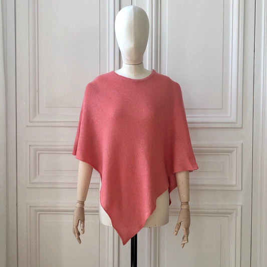 Poncho corail en pointe tricoté en France 58% cachemire 42% lin