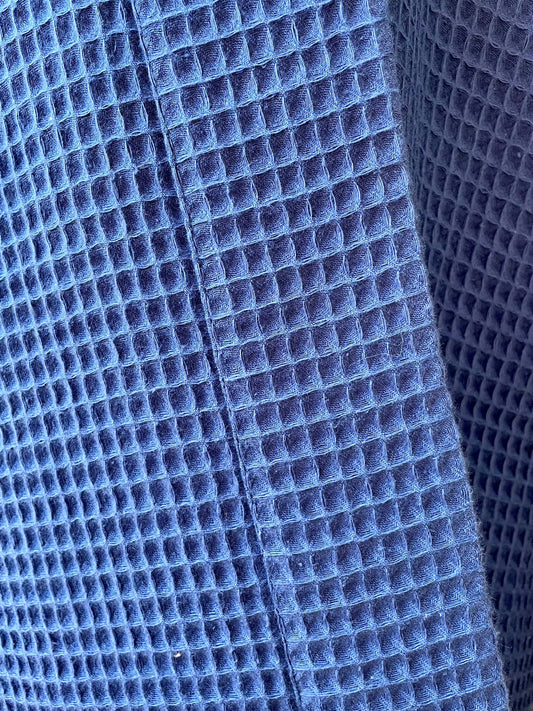 Kimono en coton nid d'abeille bleu fabriqué en France