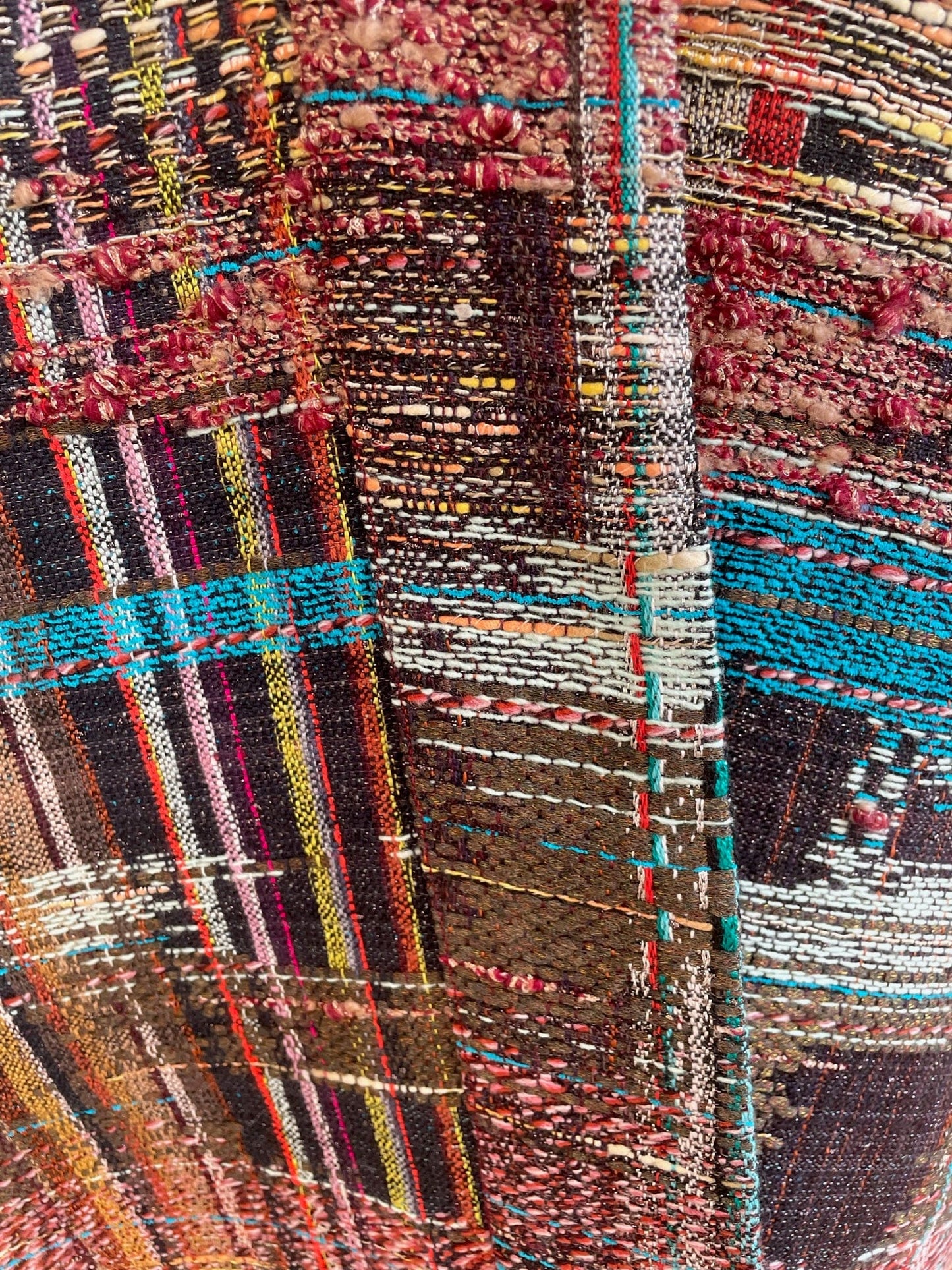 Kimono en tweed marron, turquoise, blanc, rouge et jaune... et fabriqué en France