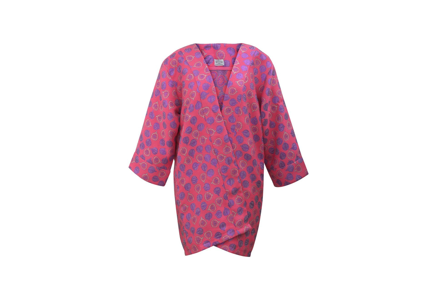 Kimono en tweed rose mauve et argent figues tissé et fabriqué en France
