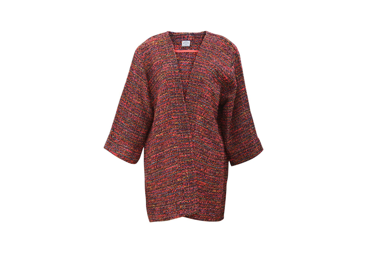 Kimono en tweed rose et noir tissé et fabriqué en France