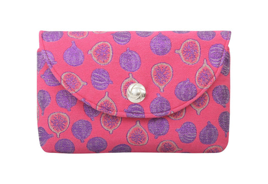 Pochette Sylvestre en tweed figues rose, lilas et argenté tissé et fabriquée en France