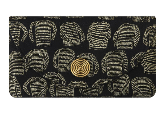 Pochette Sylvestre en tweed marinières noir et or tissé et fabriquée en France