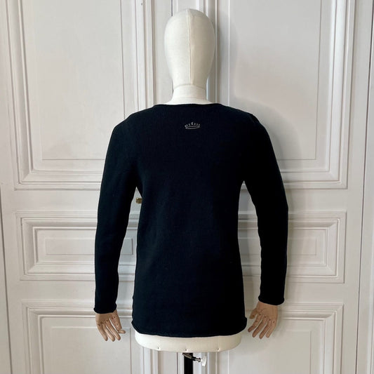 Pull col rond noir tricoté en France 100% cachemire