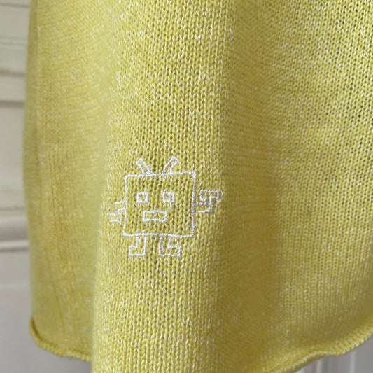 Pull sweatshirt jaune 58% cachemire 42% lin tricoté en France